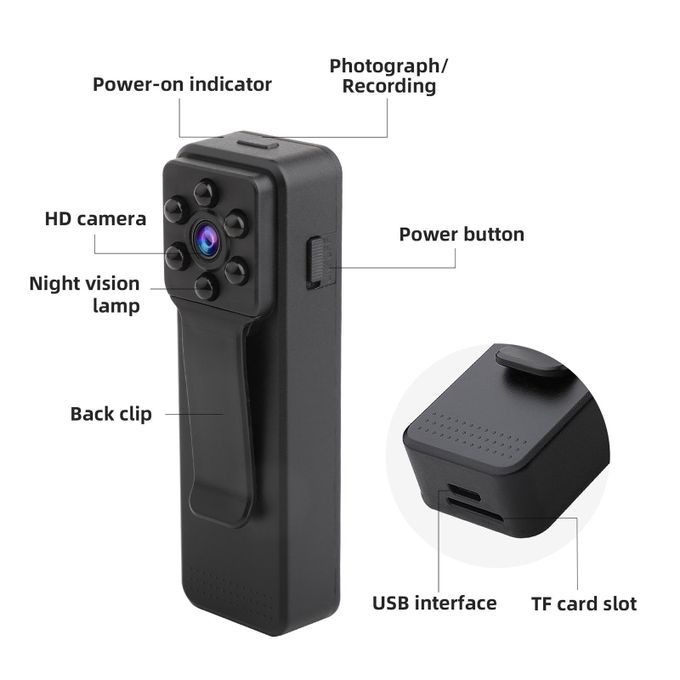 HD 1080P Body Camera Wearable Charging Worn Camera Clip Body For