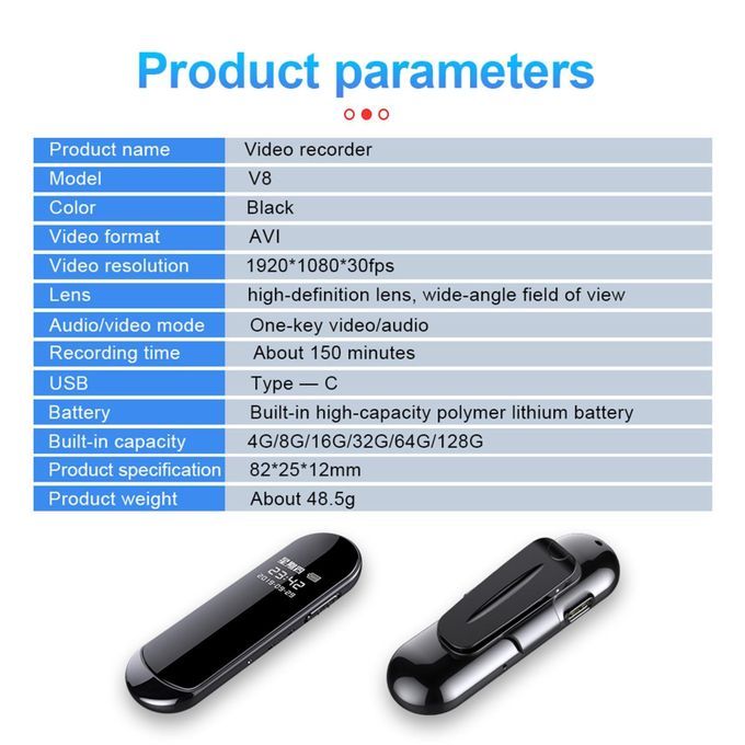 Mini Back Clip Voice Recorder 1080P 300mAh Body Camera Pen For 8GB