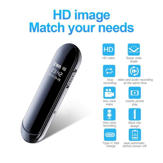 Mini Back Clip Voice Recorder 1080P 300mAh Body Camera Pen For 8GB