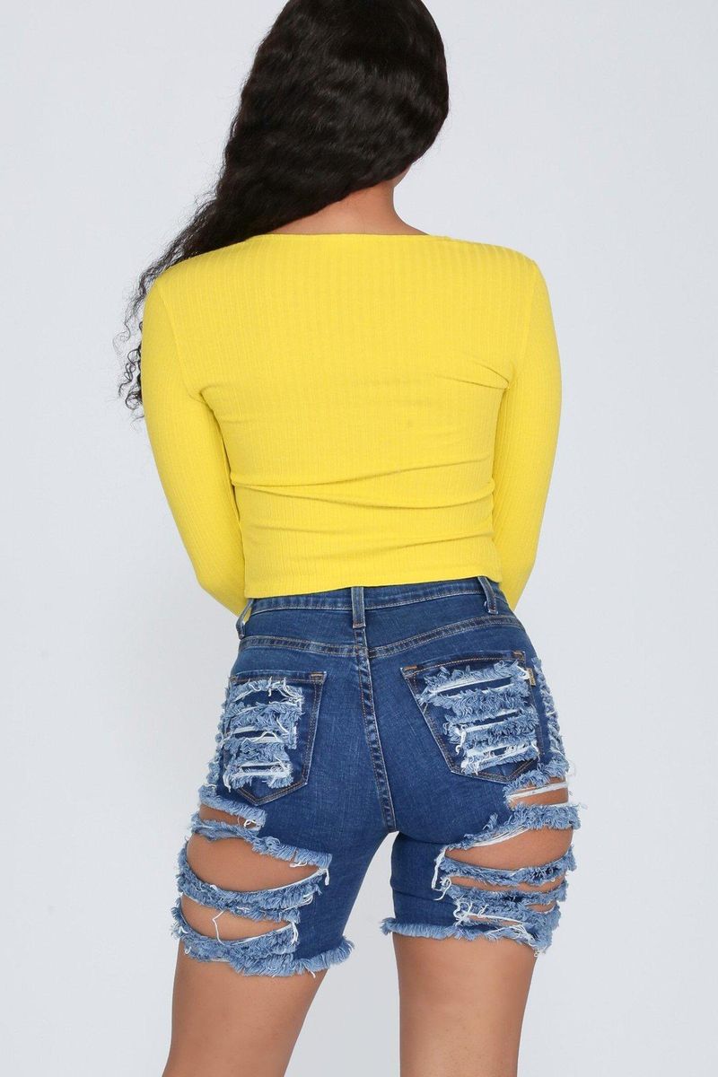 Ripped Stretch Denim Shorts