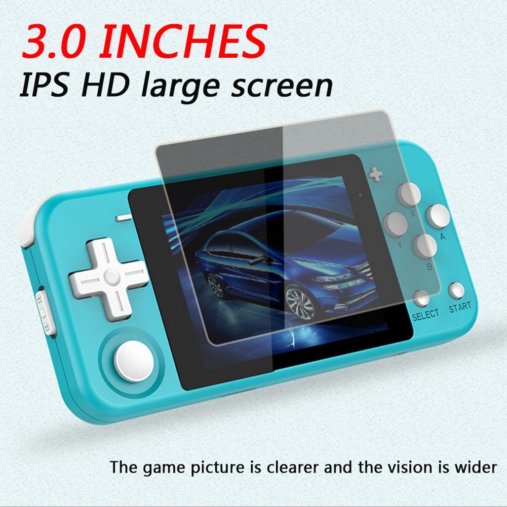 Powkiddy Q90 3.0 Inch IPS Screen Retro Joystick Handheld Game Console With 16GB Memory (Blue)