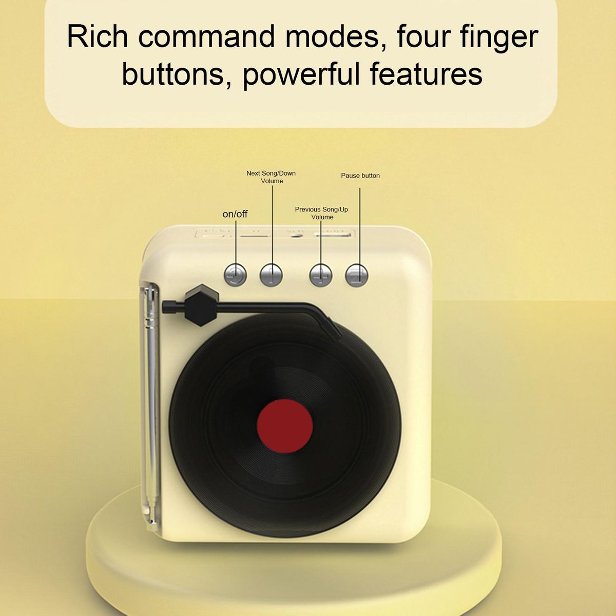 Speaker with Fm Radio Antenna Vintage Vinyl Bluetooth Speaker Lemon Yellow