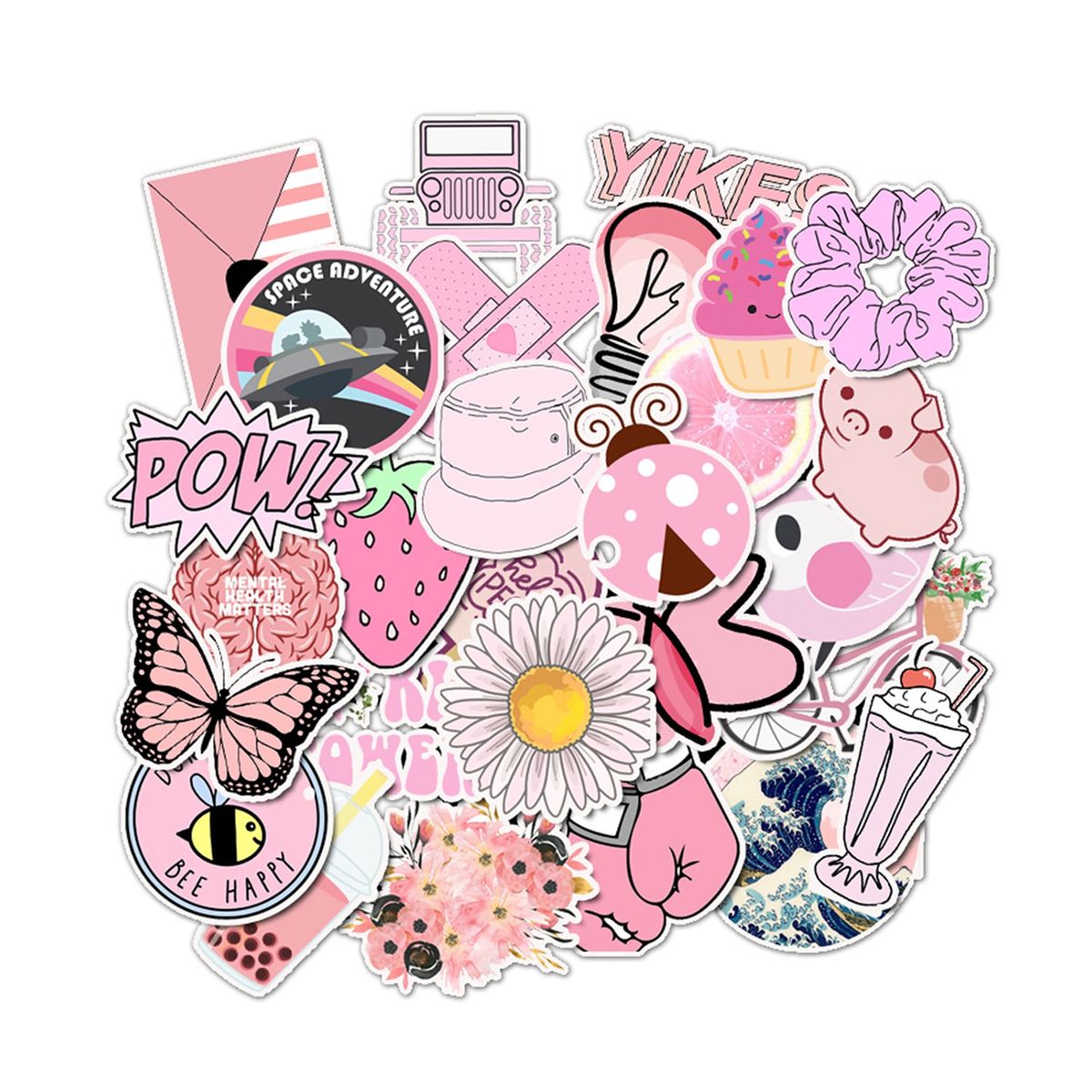 50PcsSet Scrapbook Stickers Kids Hand Account Water Bottle Pink
