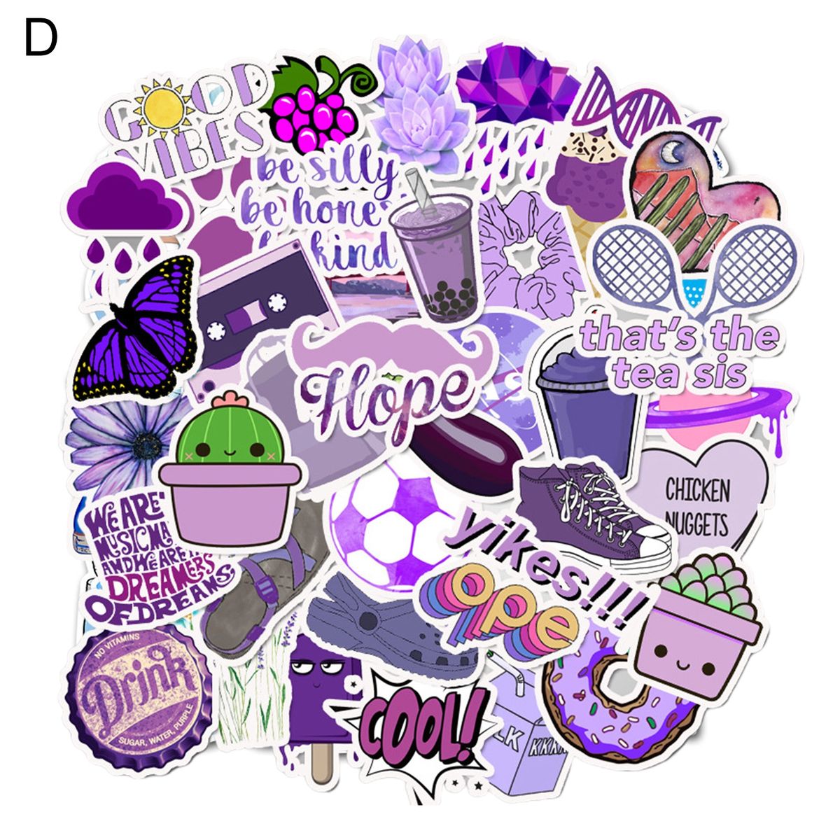 50PcsSet Scrapbook Stickers Kids Hand Account Water Bottle Purple