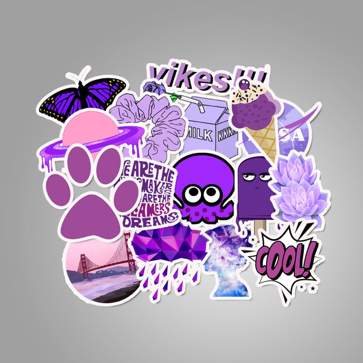 50PcsSet Scrapbook Stickers Kids Hand Account Water Bottle Purple