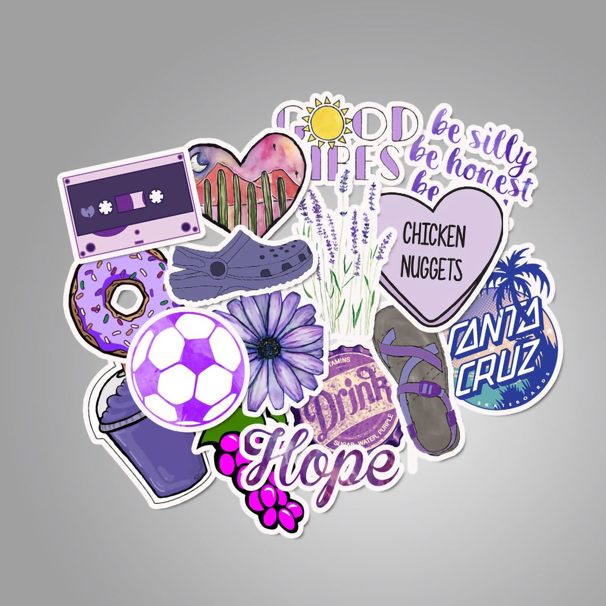 50PcsSet Scrapbook Stickers Kids Hand Account Water Bottle Purple