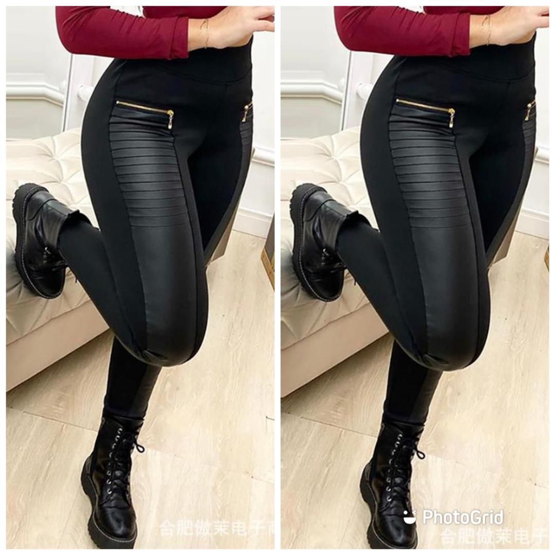 Ladies Casual Pants Elegant Stretch Slim Pencil Trousers(#Black 2pcs