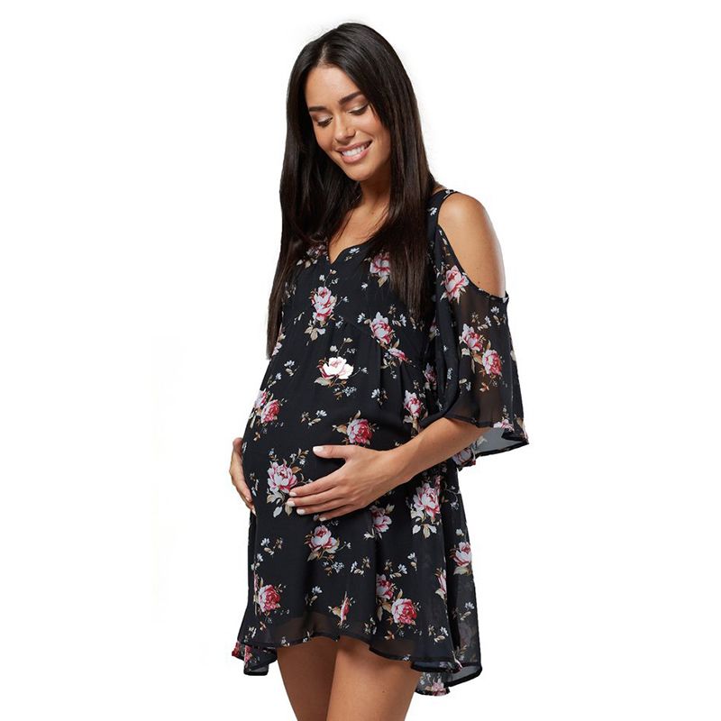 Maternal Dresses Pregnant Women Short Sleeves Off-shoulder