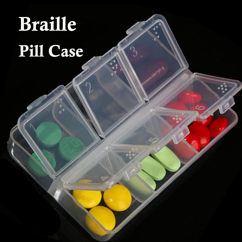 Braille Pill Cases 6 Cell Drugs Container Blind Tablets Storage Box Pills Organizer Stash Medicine Box Pharmacy Pillbox Transparent