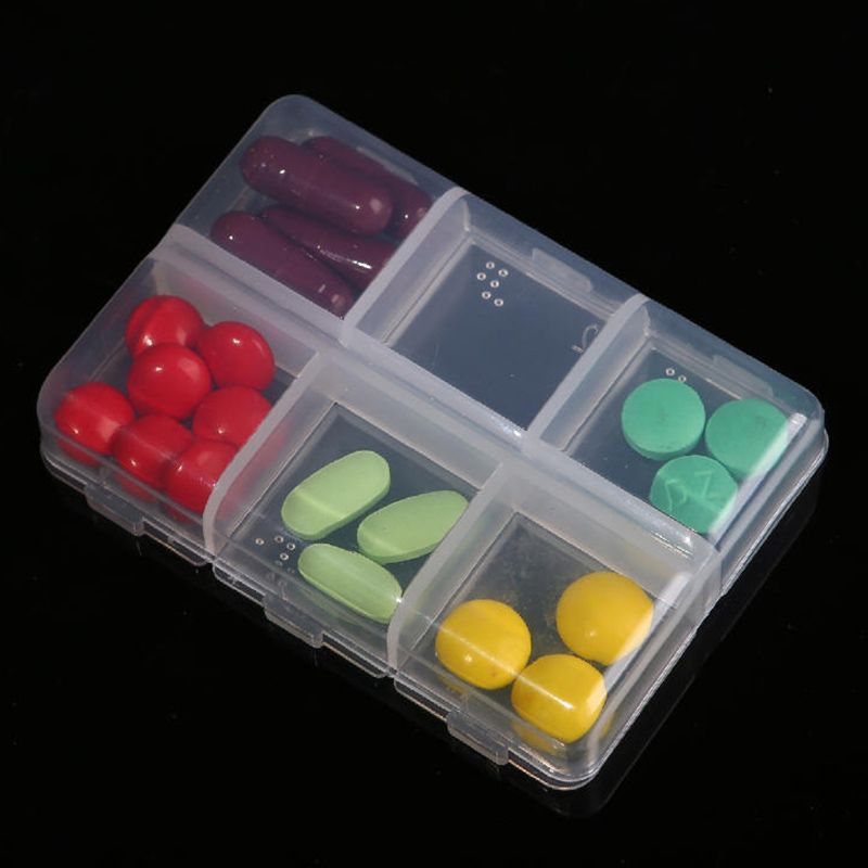 Braille Pill Cases 6 Cell Drugs Container Blind Tablets Storage Box Pills Organizer Stash Medicine Box Pharmacy Pillbox Transparent
