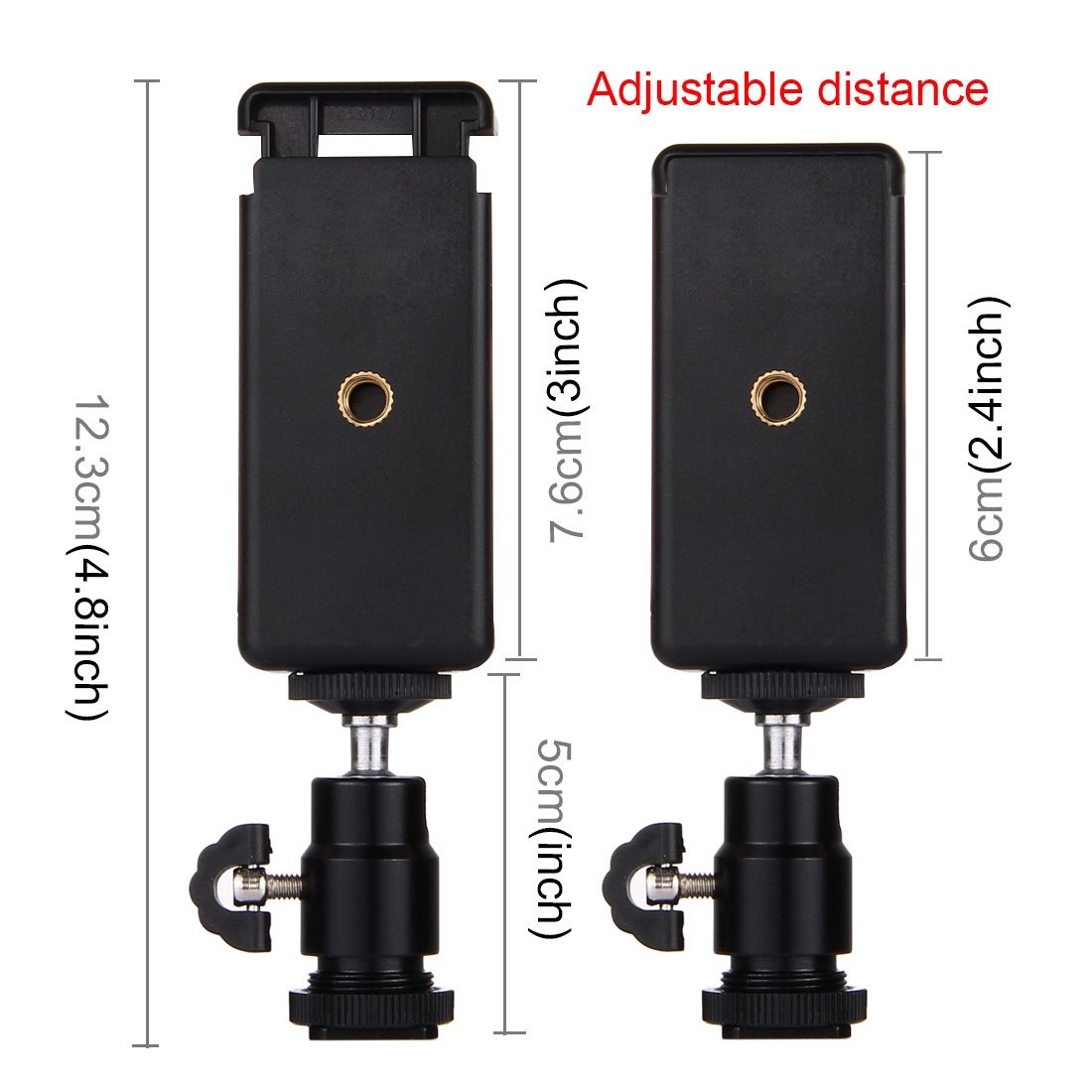 PULUZ 1/4 Inch Hot Shoe Tripod Head +  Tripod Stand Clamp For IPhone, Samsung, Huawei, HTC, 5.5cm - 8cm Width Smartphones