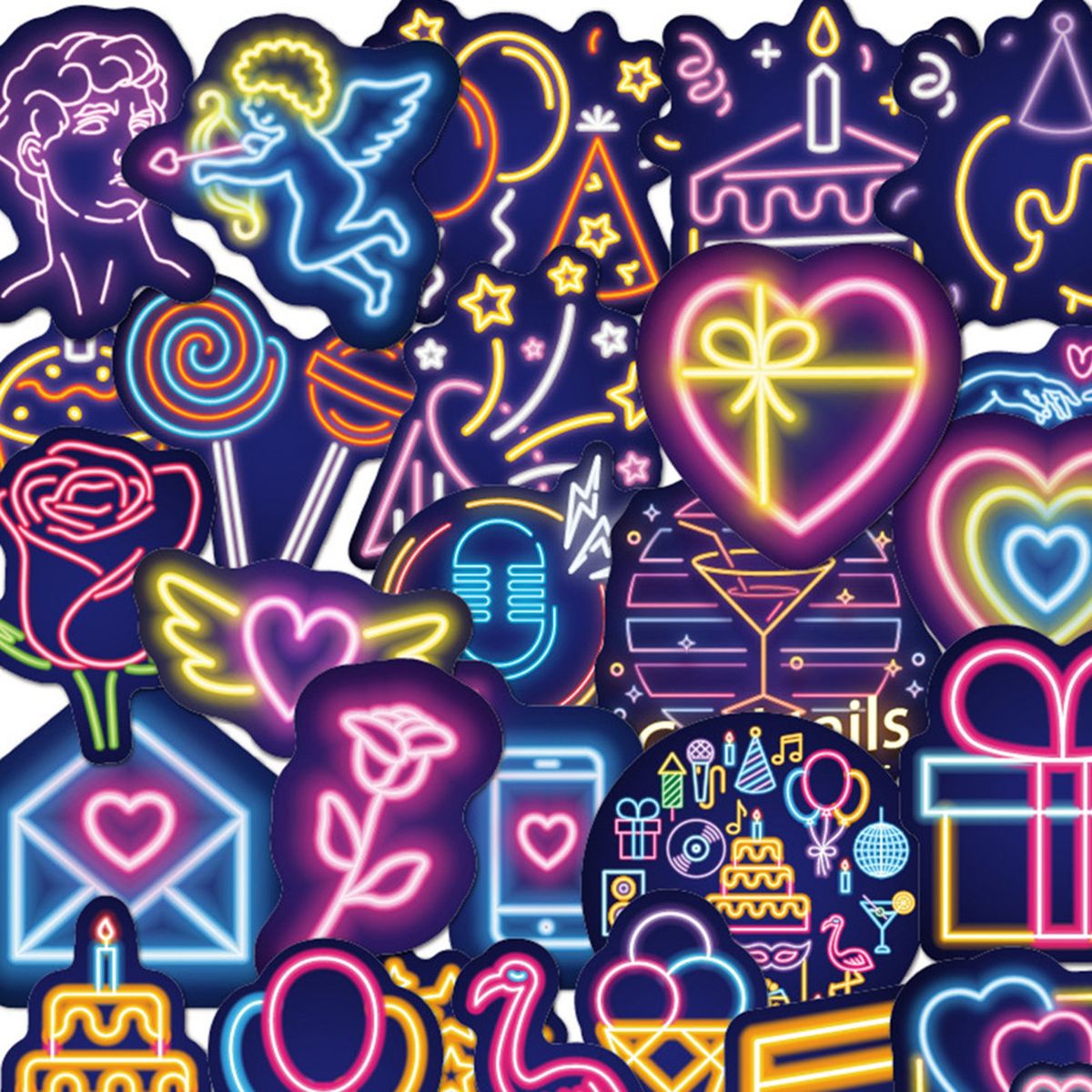 50PcsSet Laptop Stickers Neon Decals Decorative Water B