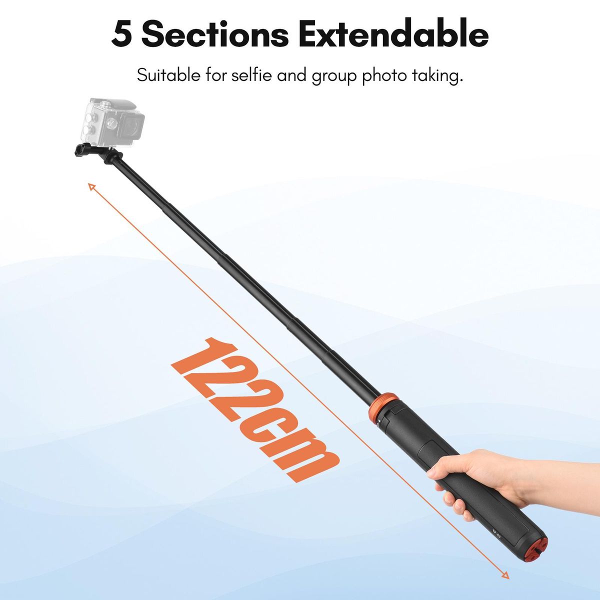 UURIG TP-03 Sports Camera Selfie Stick Tripod Stand Max. Length 122cm with 1/4 Inch Screw for Smartphone Action Camera Vlog Live Streaming Selfie Video Video Recording