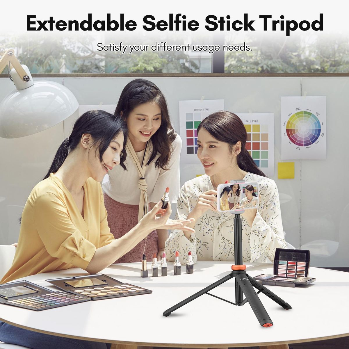 UURIG TP-03 Sports Camera Selfie Stick Tripod Stand Max. Length 122cm with 1/4 Inch Screw for Smartphone Action Camera Vlog Live Streaming Selfie Video Video Recording