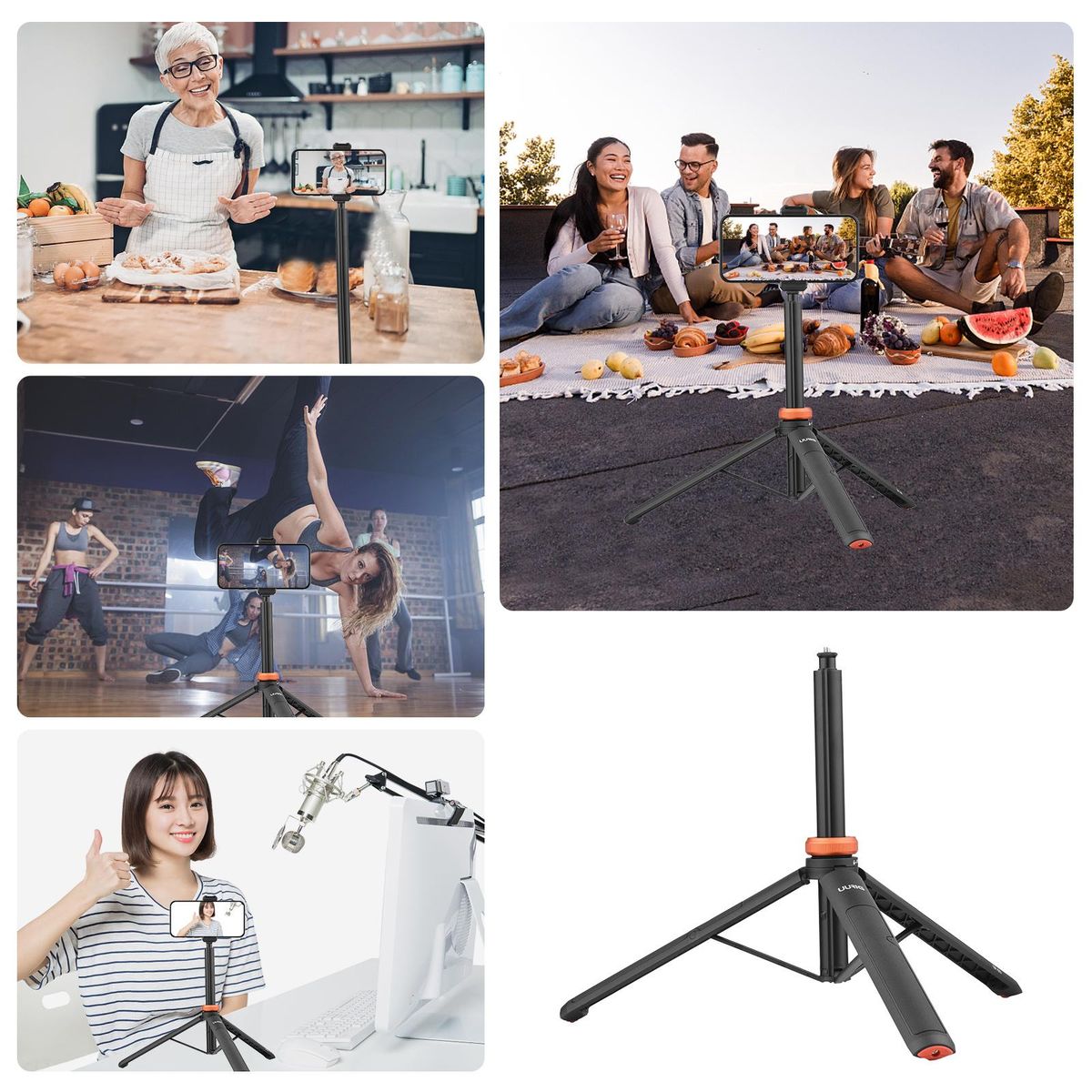 UURIG TP-03 Sports Camera Selfie Stick Tripod Stand Max. Length 122cm with 1/4 Inch Screw for Smartphone Action Camera Vlog Live Streaming Selfie Video Video Recording