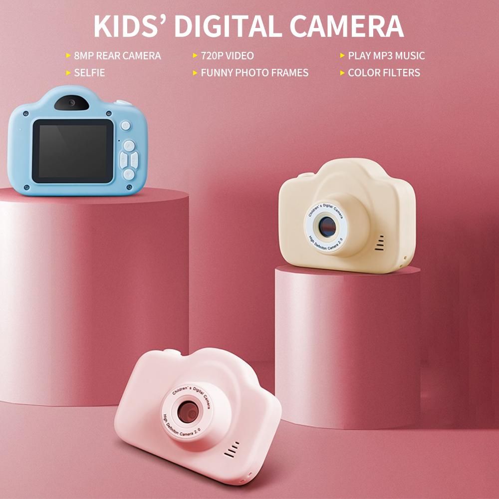 8MP Kids' Selfie Digital Camera with 2in IPS Screen Support 720P Video Auto Focus Camera with TF Card Slot (Max 32GB), Yellow