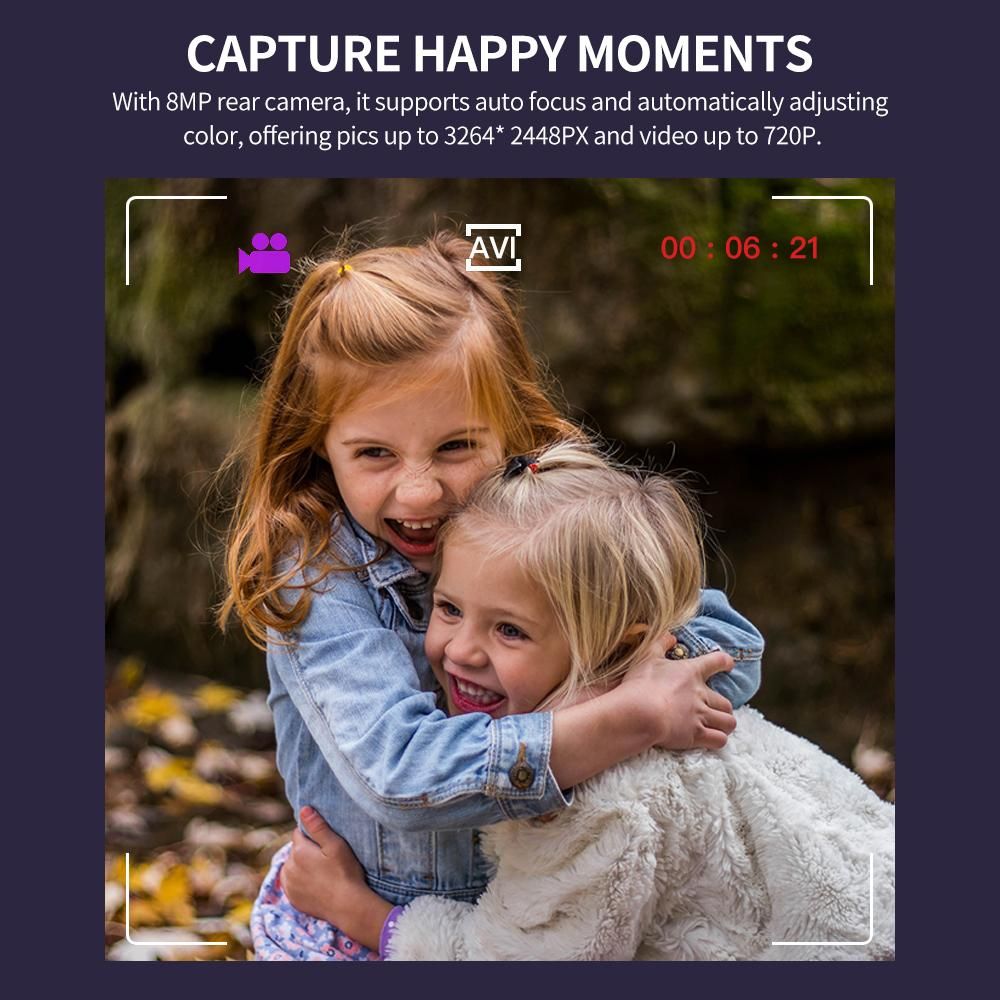 8MP Kids' Selfie Digital Camera with 2in IPS Screen Support 720P Video Auto Focus Camera with TF Card Slot (Max 32GB), Yellow