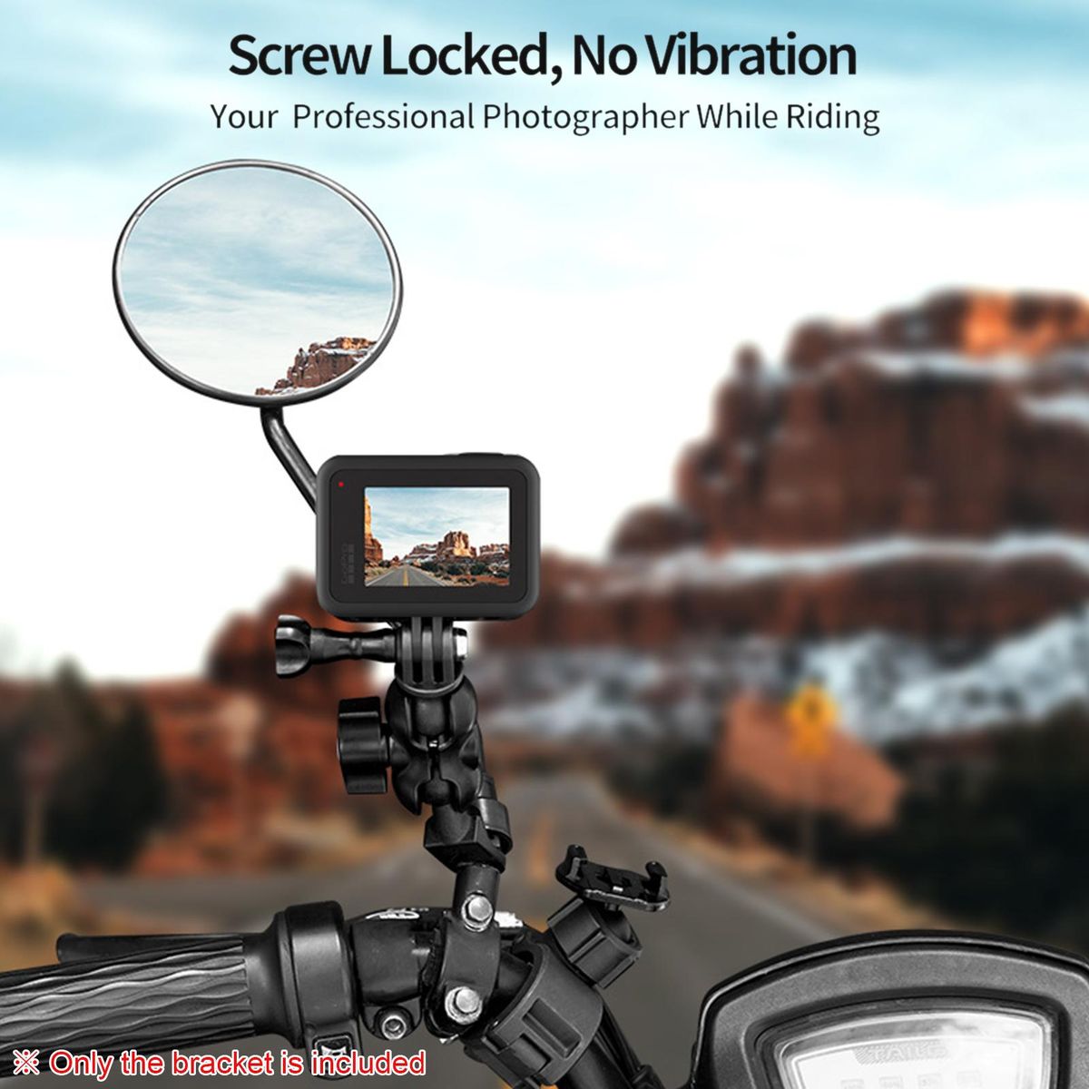 TELESIN Action Camera Motorcycle Rear-view Mirror Mounting Bracket 360° Rotation Action Camera Mount Adapter Replacement for GoPro Hero 11/10/9/8/7/6/5 Sports Cameras