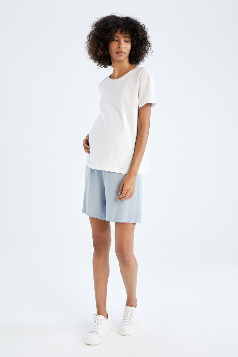Woman - Short Woven Maternity Bottoms - Blue