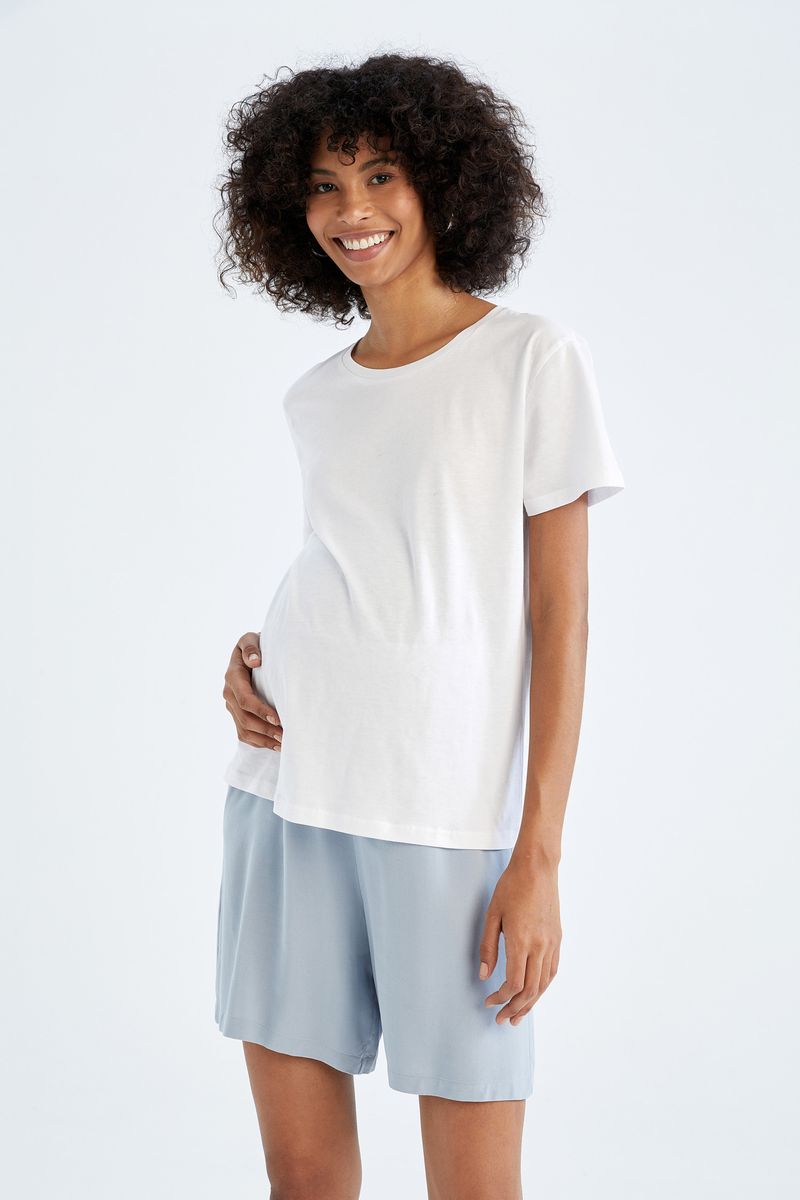 Woman - Short Woven Maternity Bottoms - Blue