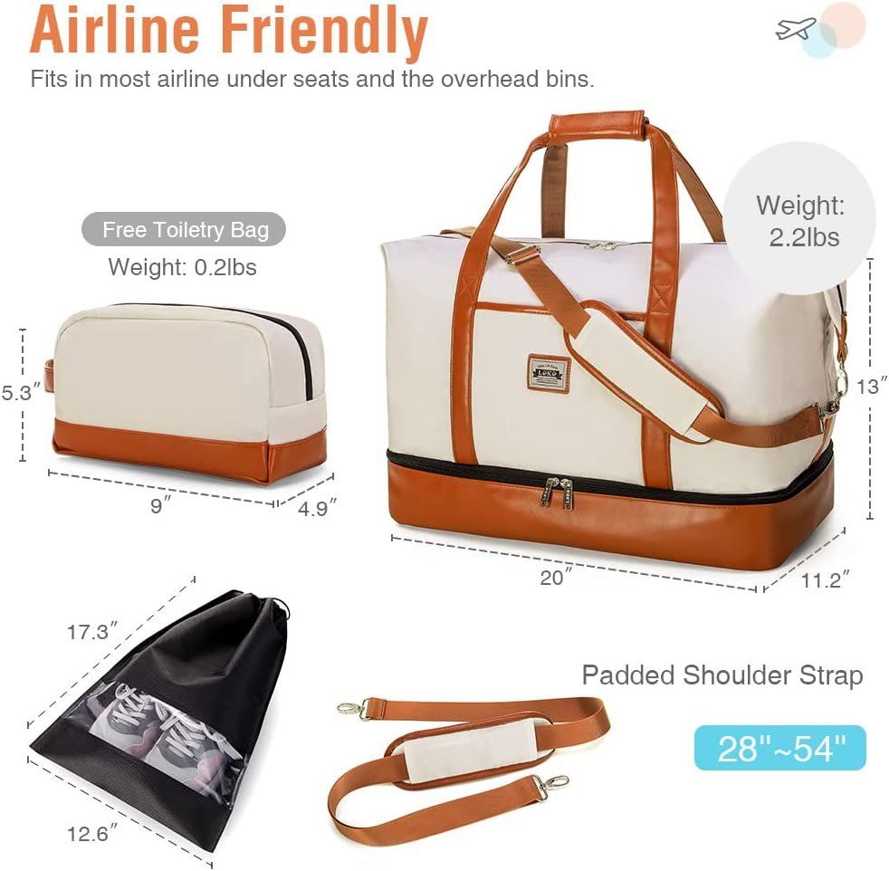 Lekebobor Weekender Bag For Women Canvas Overnight Large
