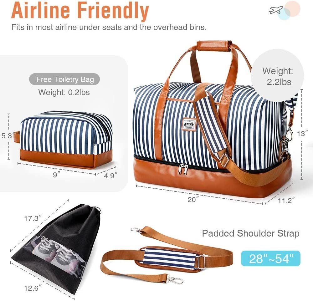 Lekebobor Weekender Bag For Women Canvas Overnight Large