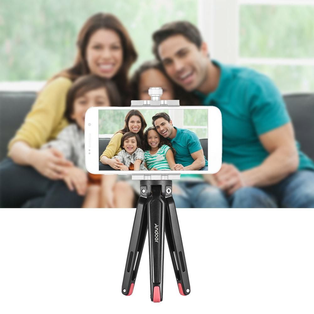 Andoer Mini Handheld Travel Desktop Tripod Camera Stand Holder Aluminum Alloy 11Lbs Load Capacity for DSLR Smartphone Action Sports Camera