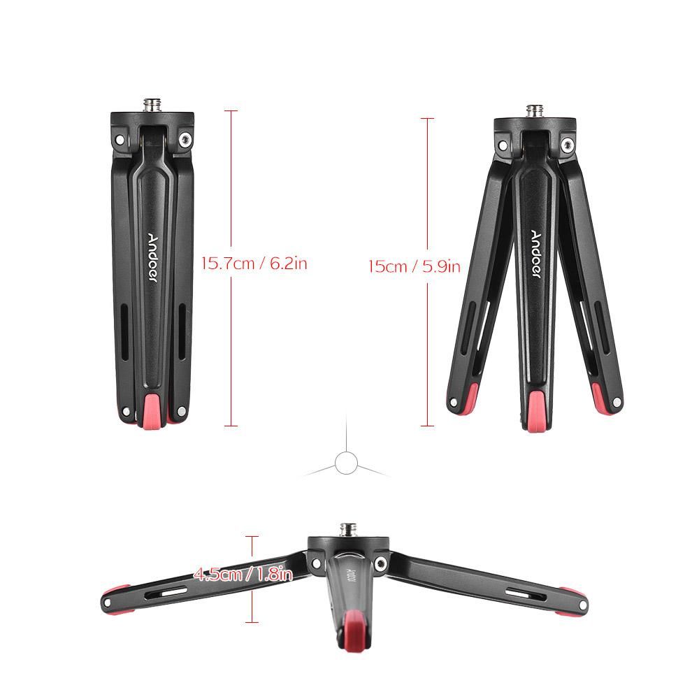 Andoer Mini Handheld Travel Desktop Tripod Camera Stand Holder Aluminum Alloy 11Lbs Load Capacity for DSLR Smartphone Action Sports Camera