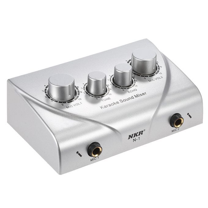 Karaoke Sound Mixer Dual Mic Inputs With Cable N-1 Silver-US Plug