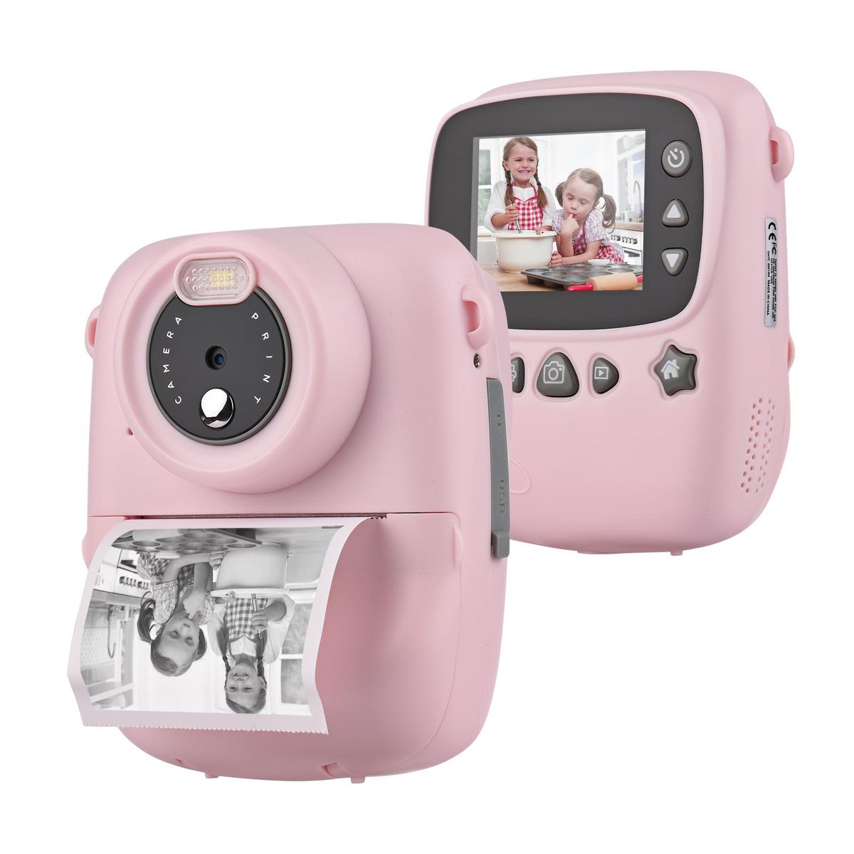 Portable Kids Instant Print Camera Digital Video Camera with 1080P High Video Resolution 18MP 2.3 Inch Large Screen Funny Photo Frames Colorful Markers Print Paper Stickers Hanging Rope for Boys Girls