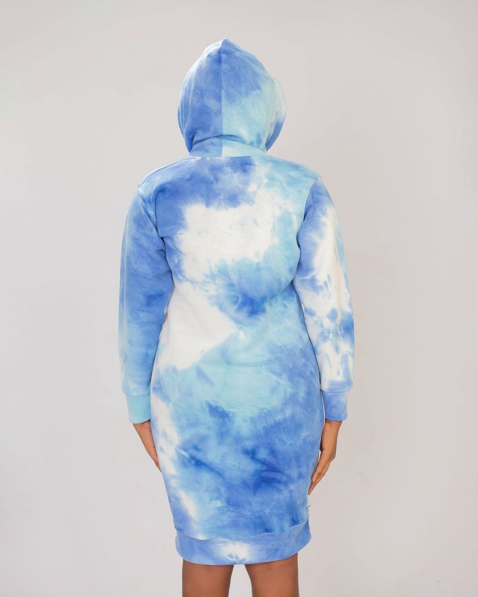 Blue & White Dyed Hoodie Gown Dress