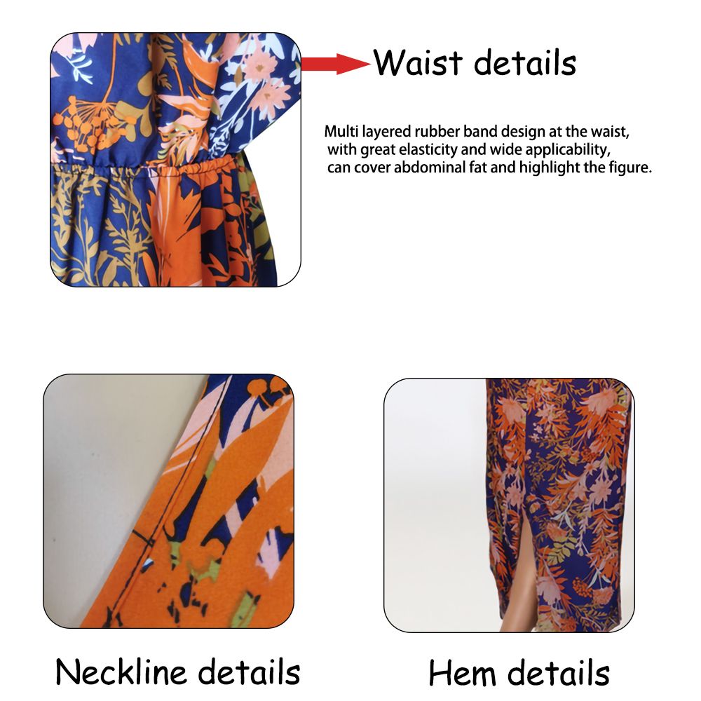 Women New Style Dresses Fashion Ladies Printed V-neck Summer Long Skirt Long Sleeves Dress LH311