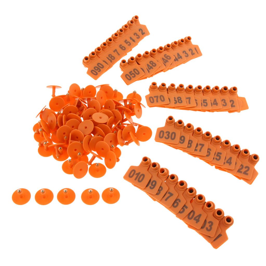 100 Sets Orange 1-100 Number Plastic Livestock Ear Tag Animal Orange