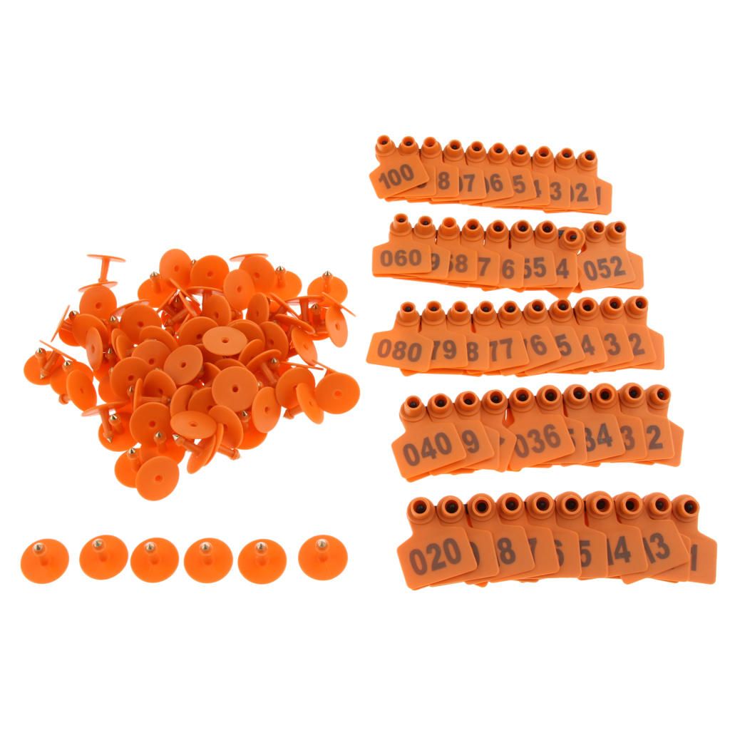 100 Sets Orange 1-100 Number Plastic Livestock Ear Tag Animal Orange