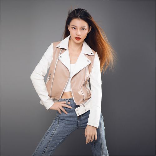 Women Faux Leather Long Sleeve Jackets Zipper Plain Coats Outerwear