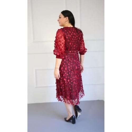 Turkey Lacey V Neck Over Knees Dress-Wine