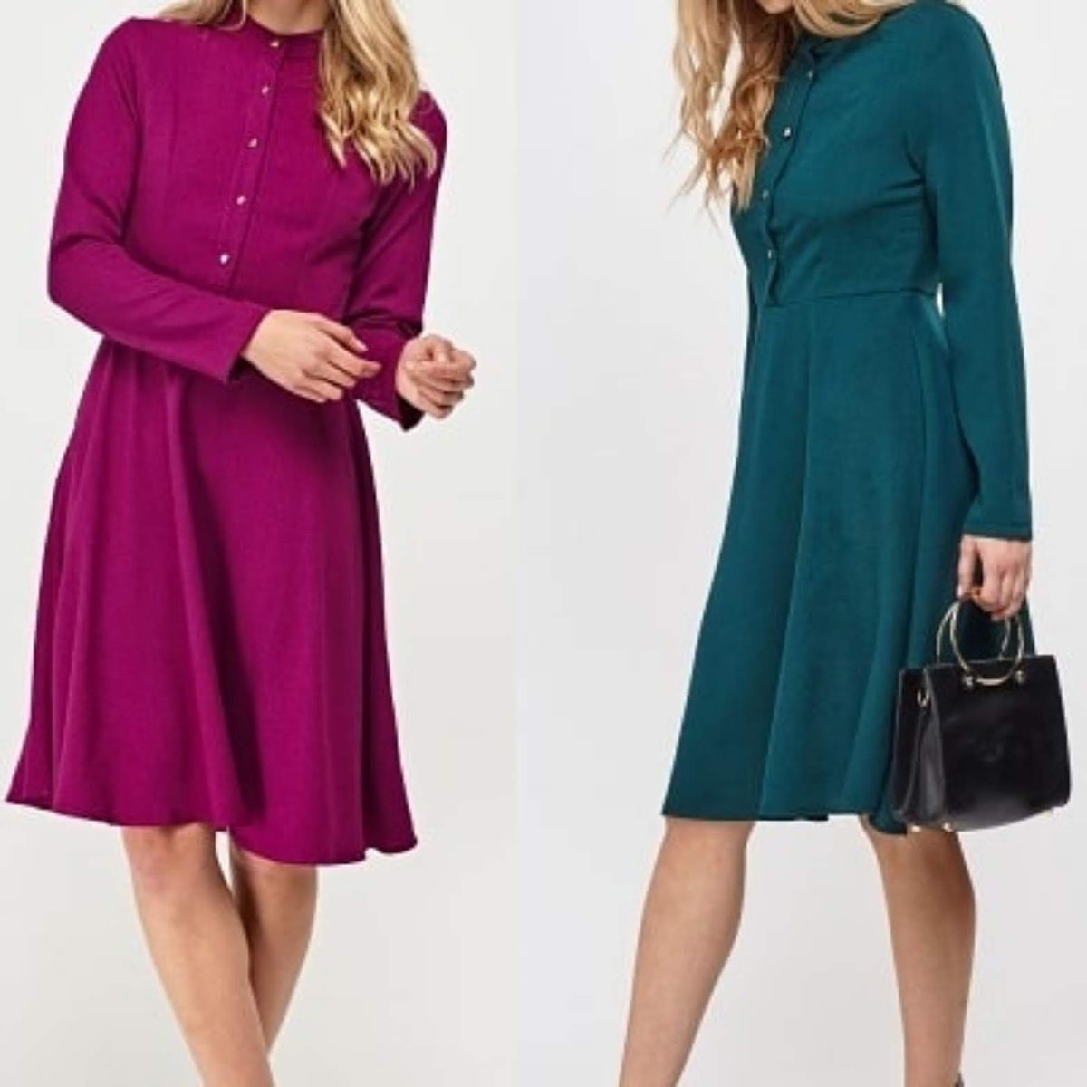 Collection London Long Sleeve Flared Shirt Dress -  PURPLE