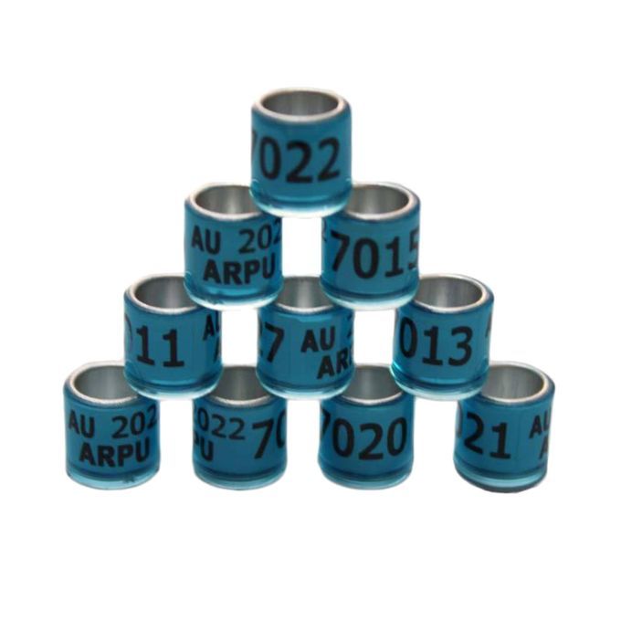 100x 2022 Aluminium Racing Pigeon Leg Rings Bands Numbered 8mm Blue