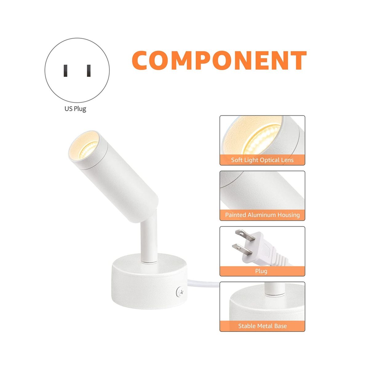 3W Spot Lights Indoor Adjustable Up Indoor Floor Spotlight LED Dimmable Plant Spotlight Accent Lighting White US Plug