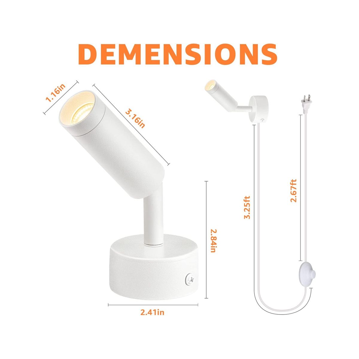 3W Spot Lights Indoor Adjustable Up Indoor Floor Spotlight LED Dimmable Plant Spotlight Accent Lighting White US Plug