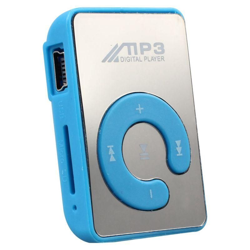 Mini Mirror Clip USB Digital Mp3 Music Player Support 8GB SD TF Card Blue