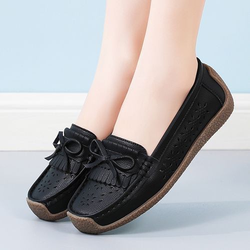 EUR Size 35-44 NEW Women Shoes Oxford Flats Shoes Woman Soft Bottom Cow Leather Women Flats Cut-Outs Summer Hollow Women's Loafers Female Solid Fashion Comfy Slip On Casual Shoes Ladies Ballet Flats Black