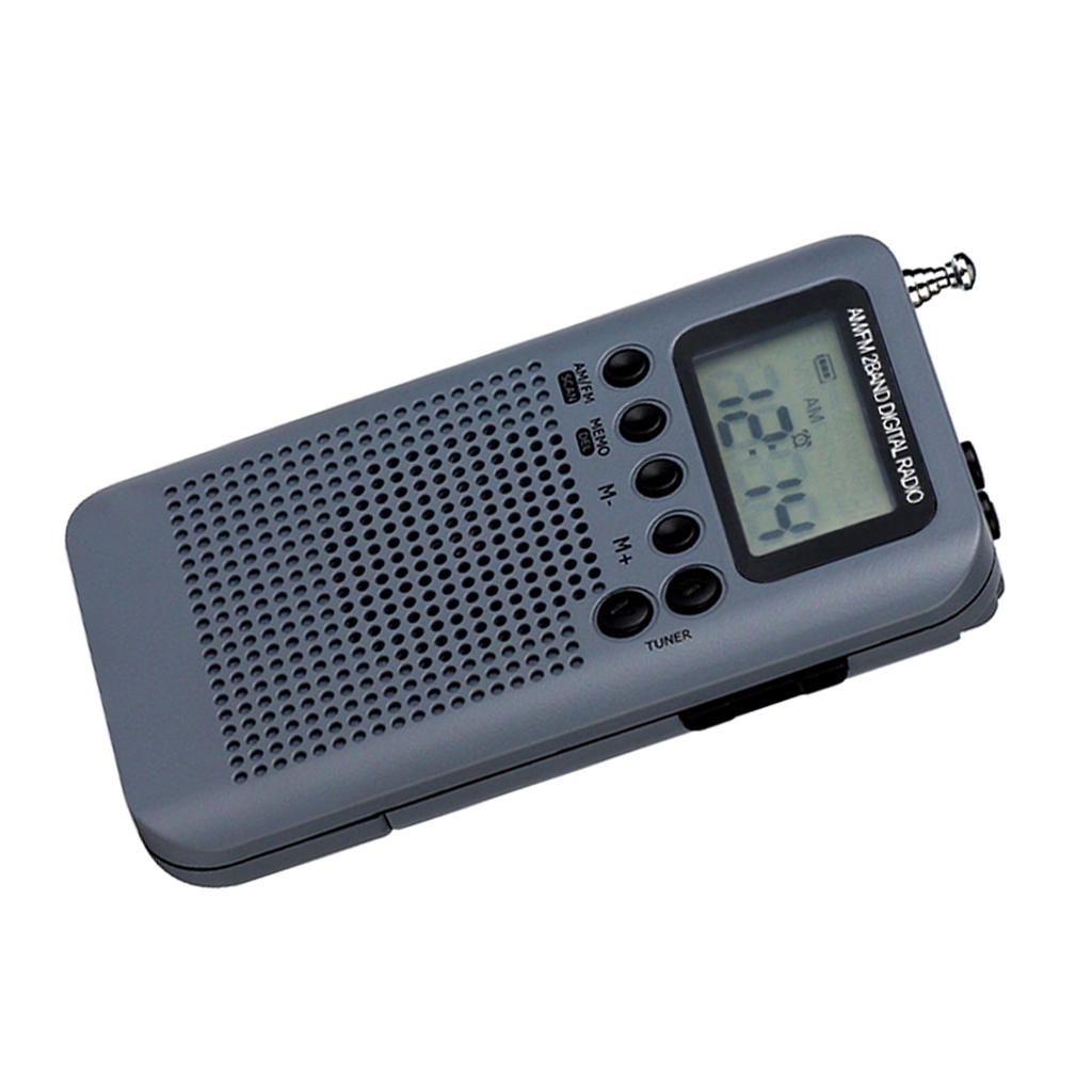 Rechargeable AM FM Digital Portable Pocket Radio And Earphone Gray