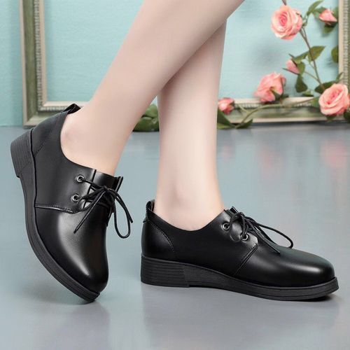 Women's Lace-up Work Business Leather Shoes-black