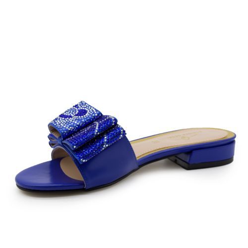 1551-11 Blue Floral Slides For Women Ladies Summer Shoes Flat Slippers