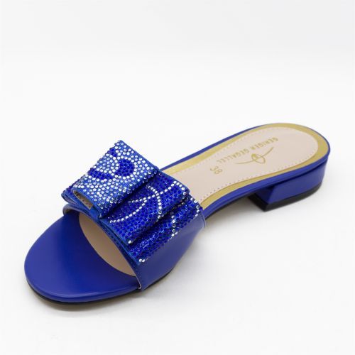 1551-11 Blue Floral Slides For Women Ladies Summer Shoes Flat Slippers