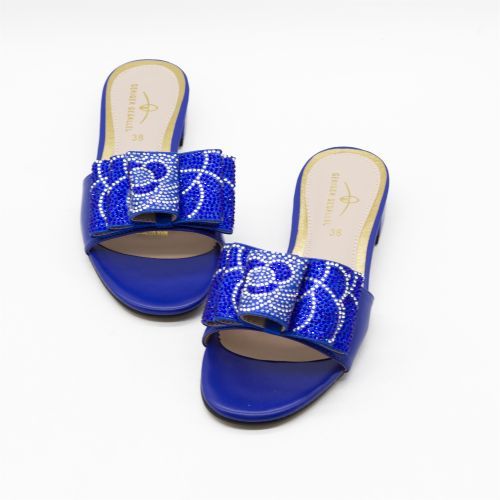 1551-11 Blue Floral Slides For Women Ladies Summer Shoes Flat Slippers