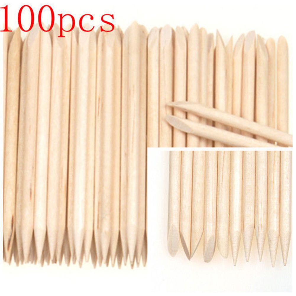 100 Pcs Nail Art Cuticle Pusher Remover Orange Wood Stick-