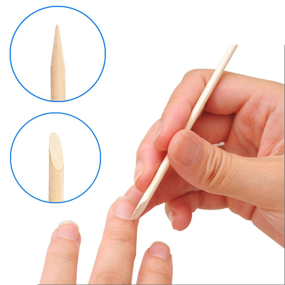100 Pcs Nail Art Cuticle Pusher Remover Orange Wood Stick-