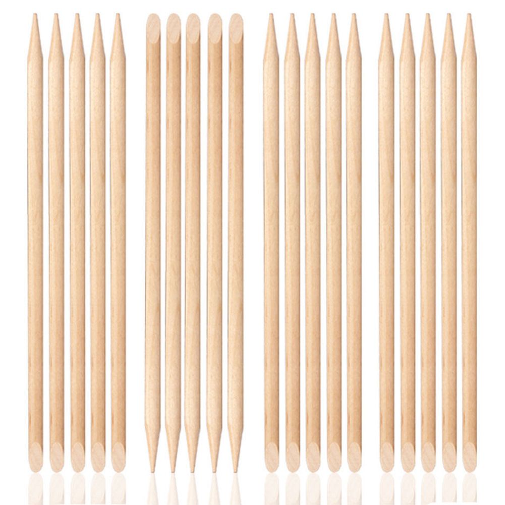 100 Pcs Nail Art Cuticle Pusher Remover Orange Wood Stick-